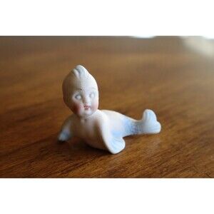 Vintage Fishbowl Aquarium Ceramic Bisque German Bavaria Baby Mermaid Merman 2.2"